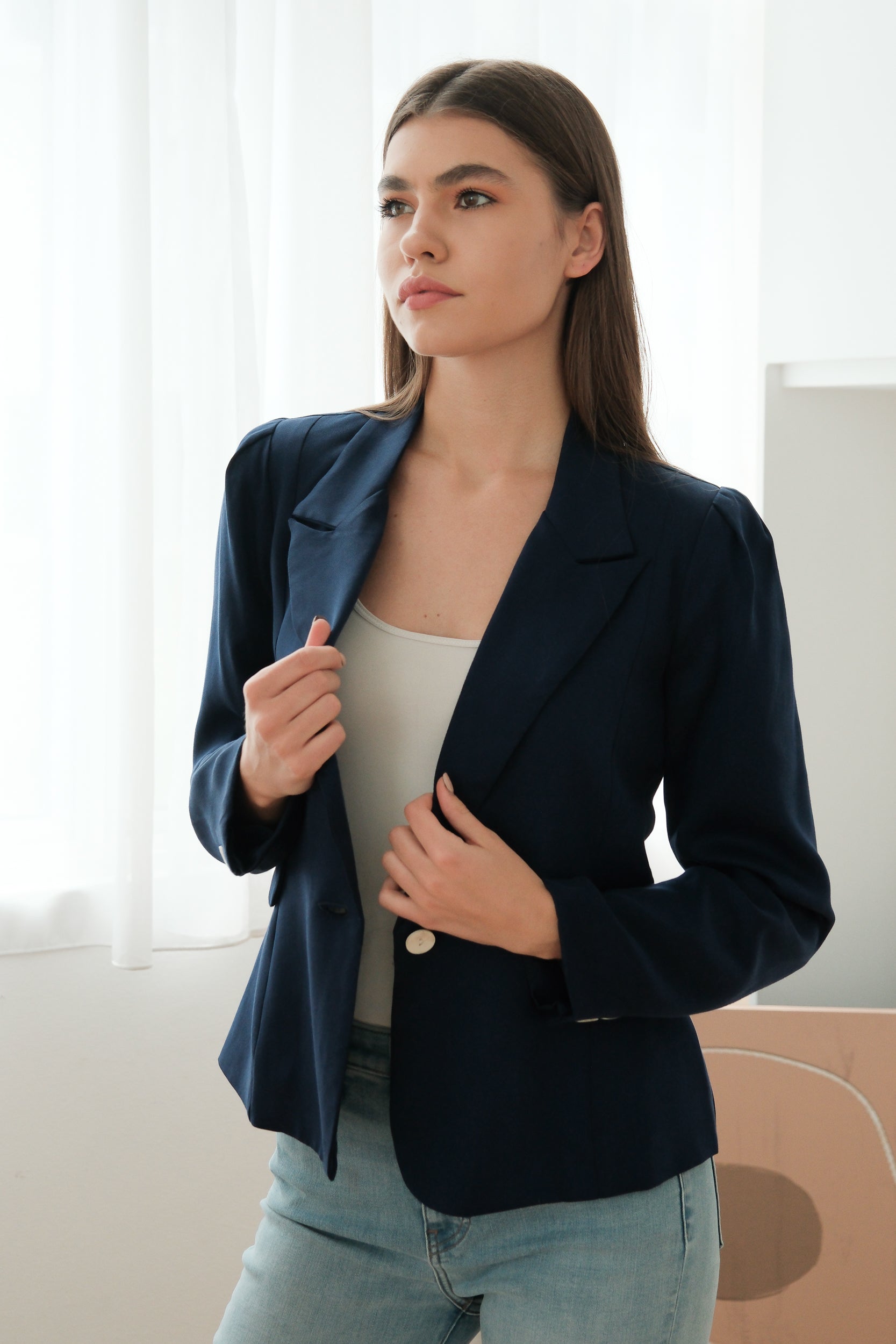 Nola Tailored Blazer - Blush Pink / White / Navy