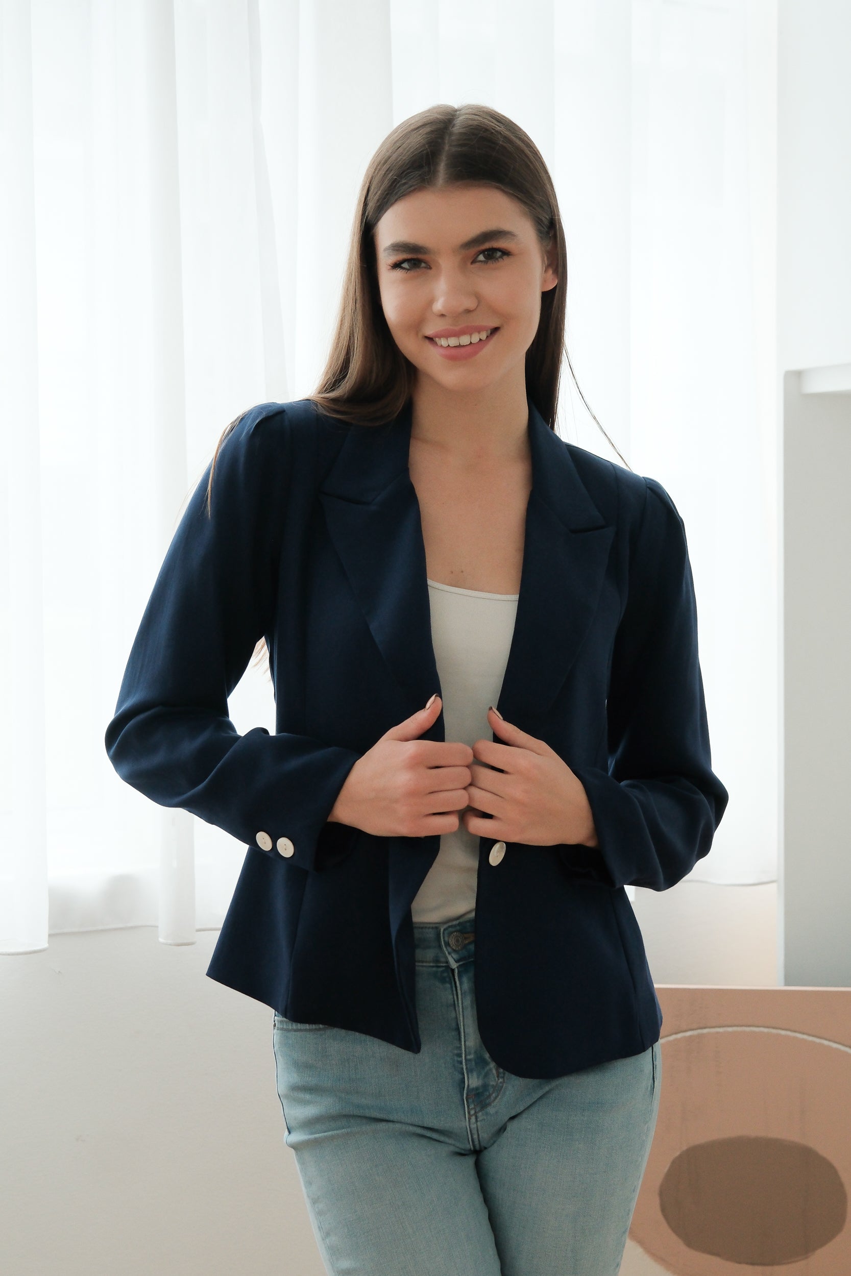 Nola Tailored Blazer - Blush Pink / White / Navy