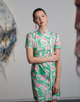 Theia Tie Shift Cheongsam - Pink-Green Floral