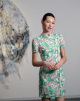 Theia Tie Shift Cheongsam - Pink-Green Floral
