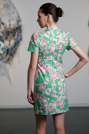 Theia Tie Shift Cheongsam - Pink-Green Floral