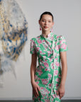 Theia Tie Shift Cheongsam - Pink-Green Floral