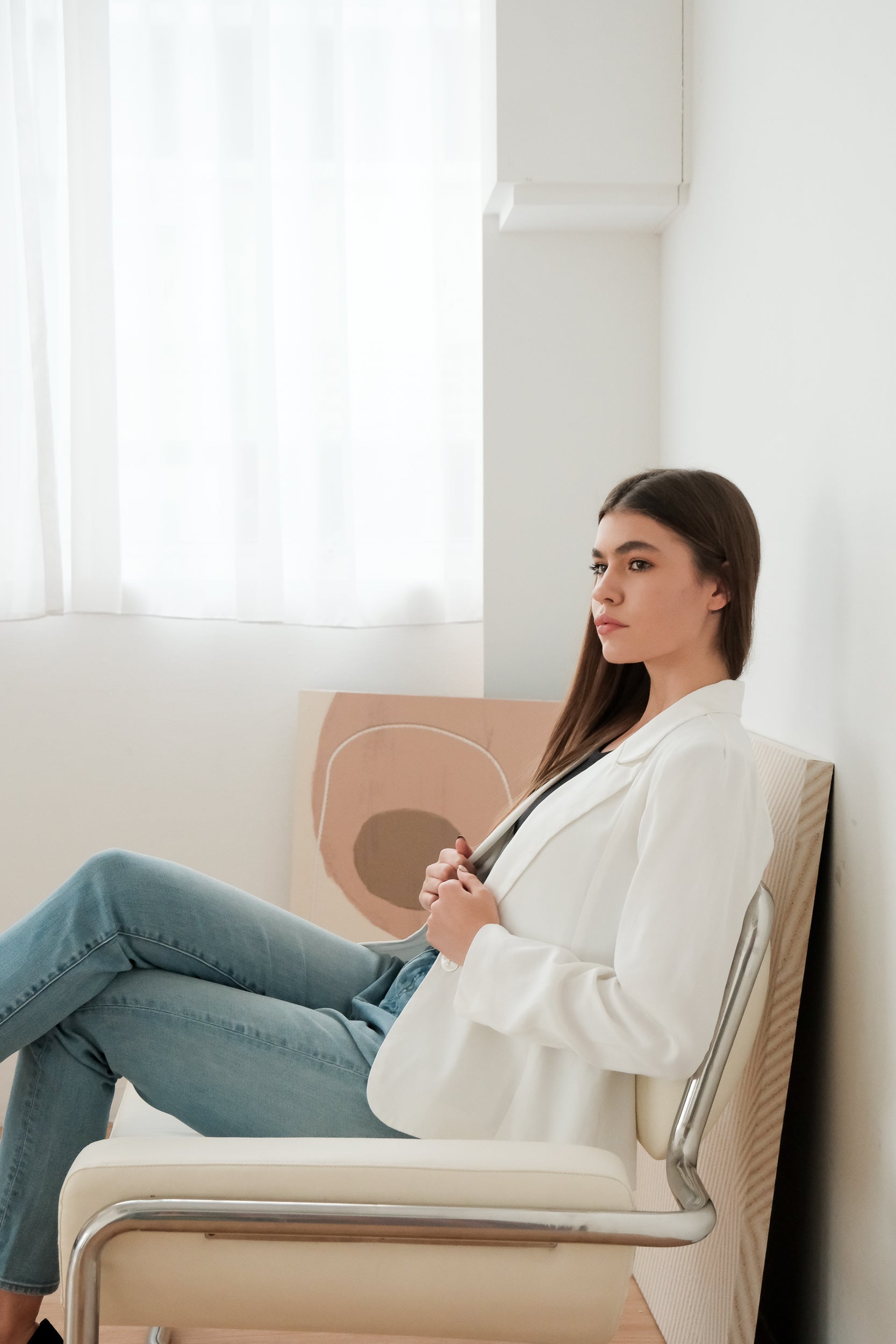 Nola Tailored Blazer - Blush Pink / White / Navy