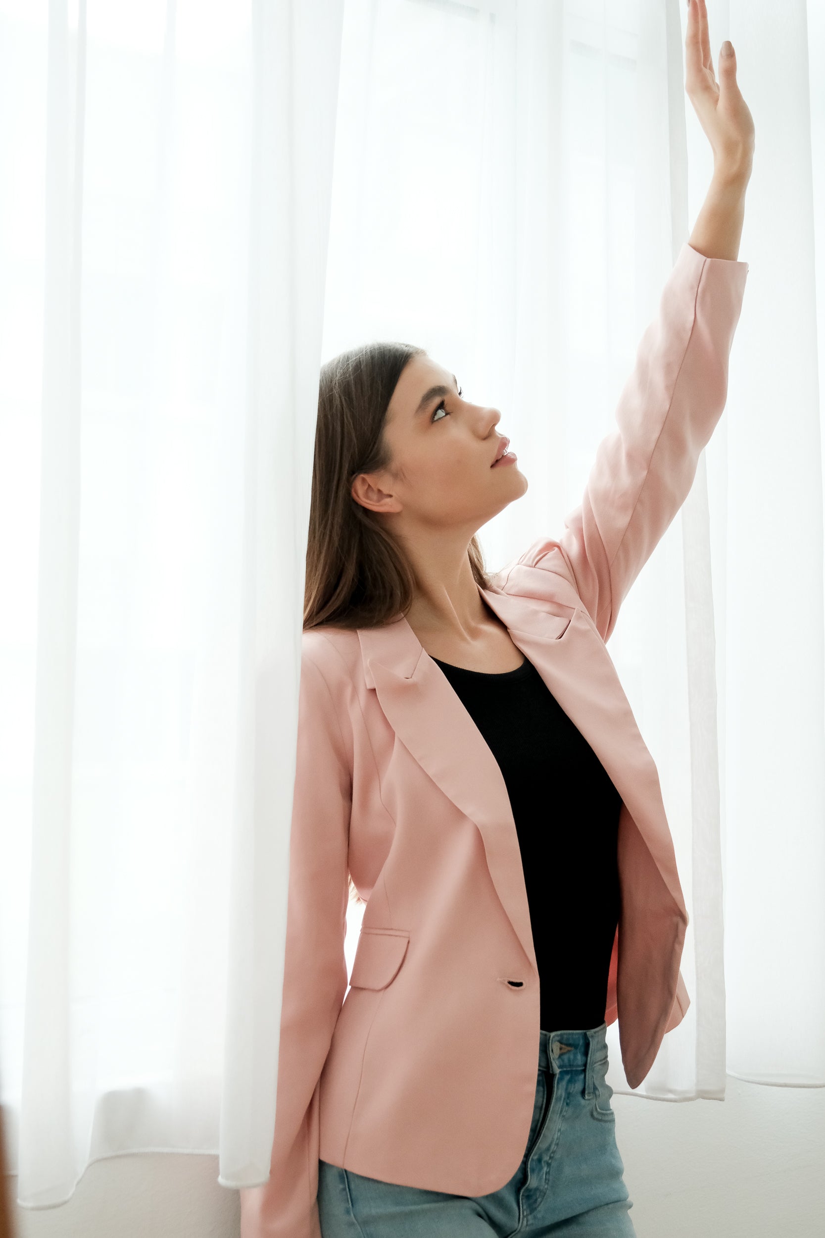 Nola Tailored Blazer - Blush Pink / White / Navy