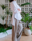 Mia Tie-Back Shirt - Blue Weave / White
