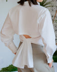 Mia Tie-Back Shirt - Blue Weave / White
