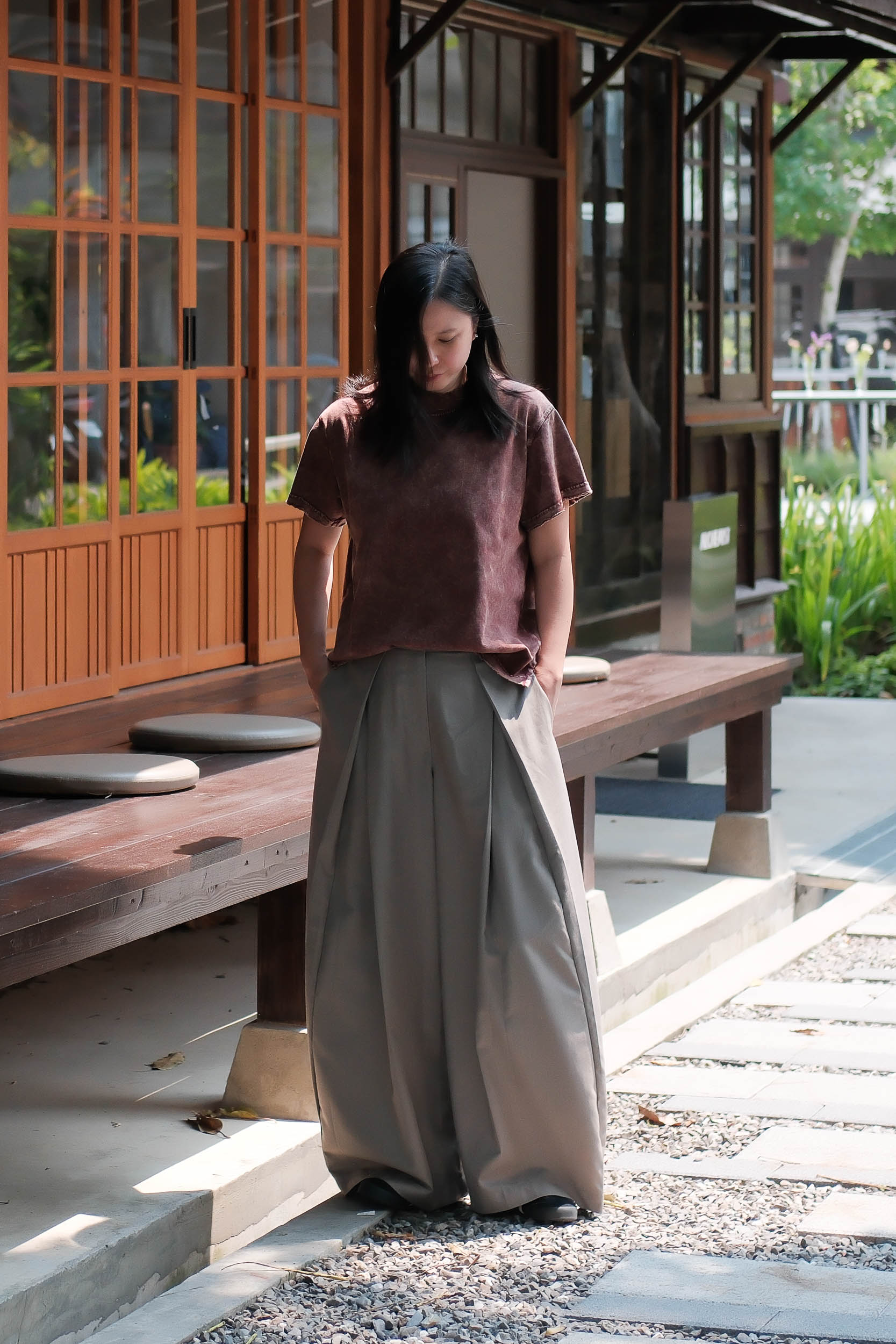 Kendo Wide-Legged Pants- Black / Charcoal BACKORDER
