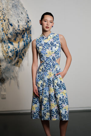 Audra Cut-Out Cheongsam - Blue Floral