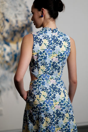 Audra Cut-Out Cheongsam - Blue Floral