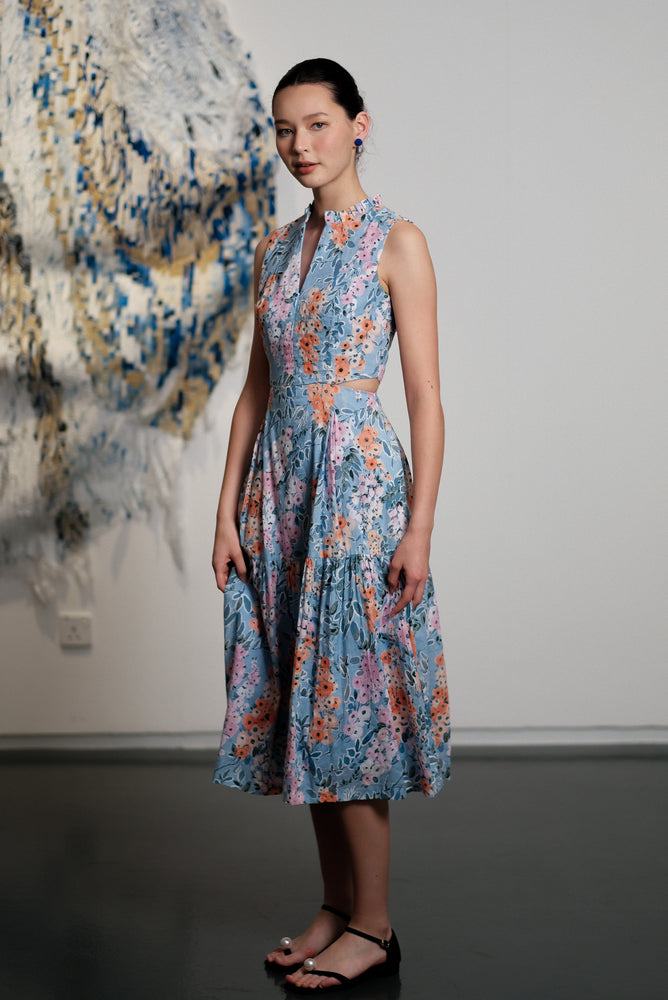 Lyon Convertible Cut-Out Dress - Blue Floral