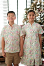 Lil' Theia Tie Shift Cheongsam - Ribbons / Green & Pink Toile