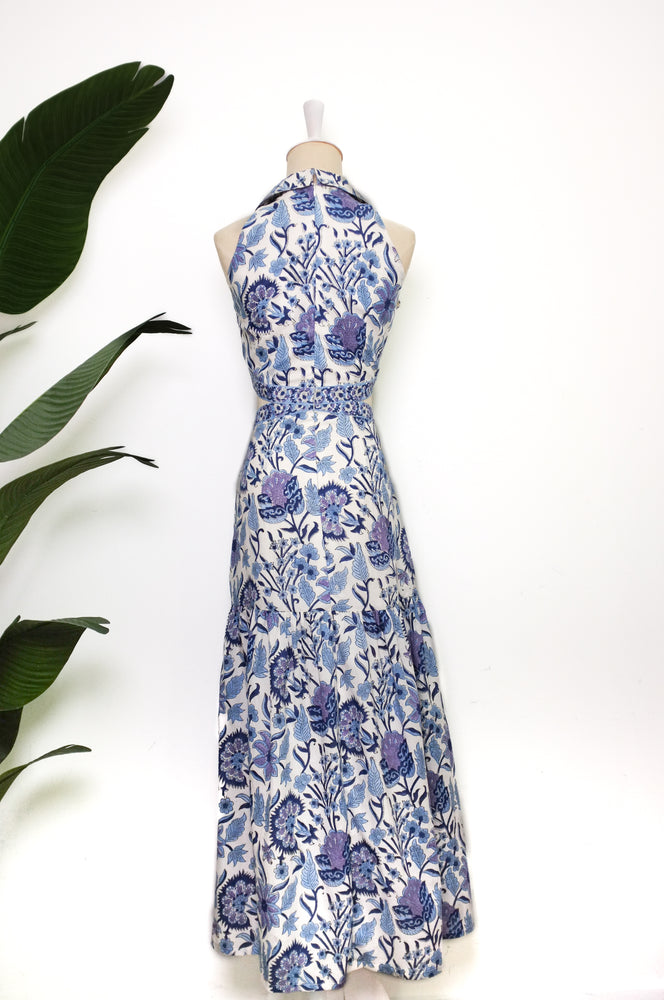 
            
                Load image into Gallery viewer, Reyna Halter Maxi Dress - Blue White
            
        