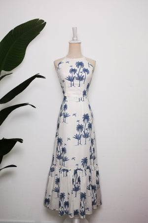 Courtney Halter Cut-Out Maxi Dress - Coconut Island Beige / Coconut Island Blue