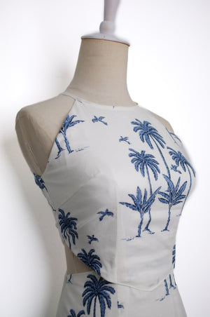 Courtney Halter Cut-Out Maxi Dress - Coconut Island Beige / Coconut Island Blue
