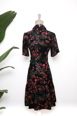 Ainslee Pleated Mini Shirt Dress - Black Floral