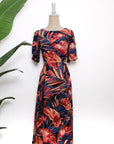 Twylla Double Twist Flared Dress - Amber Foliage