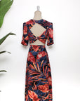 Twylla Double Twist Flared Dress - Amber Foliage