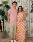 Rhea Halter Maxi Dress - Green-Yellow Paint Strokes / Pink-Yellow Paint Strokes