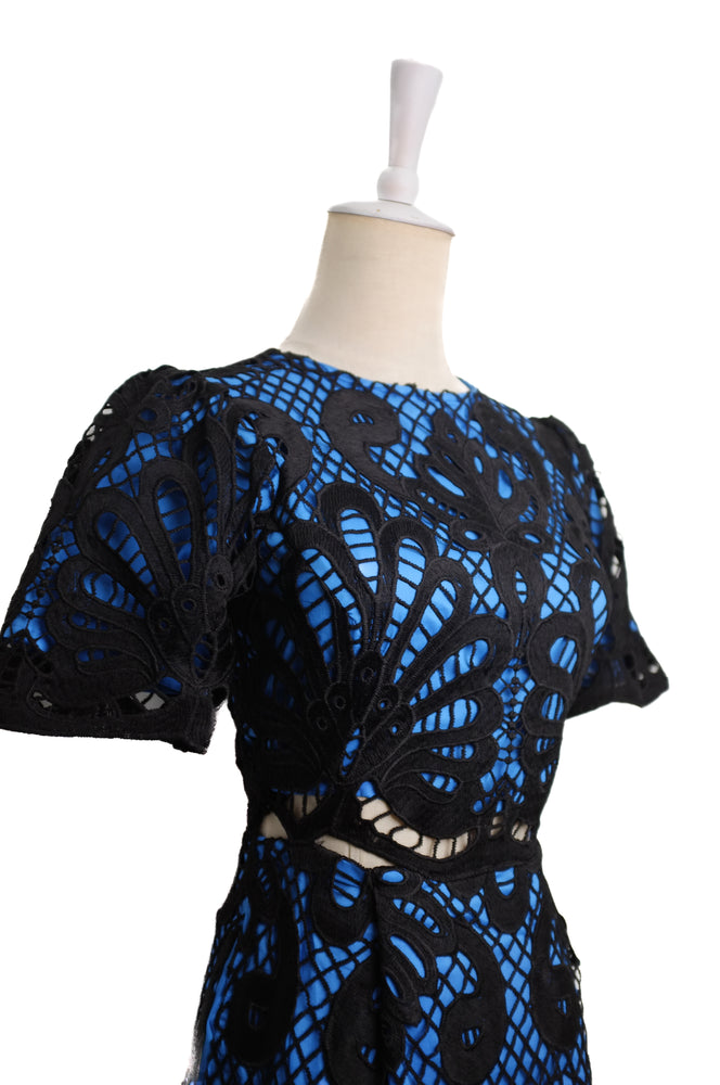 
            
                Load image into Gallery viewer, Giada Eyelet Midi Dress - Black-Cobalt
            
        