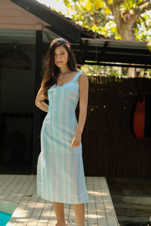 Brighton Column Midi Dress - Turquoise Stripes