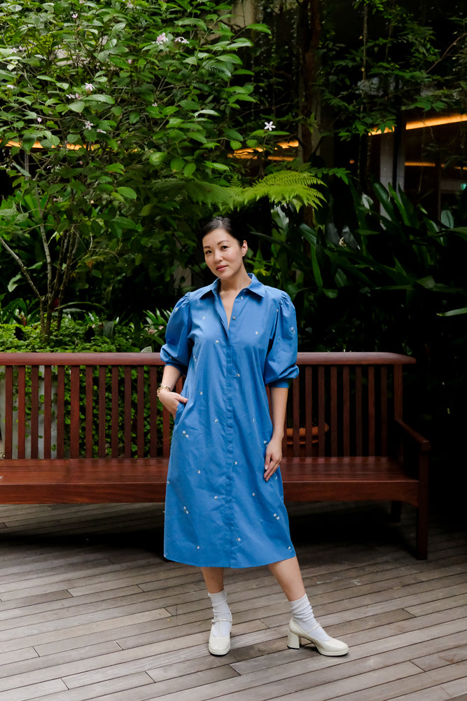 Forget-Me-Not Embroidered Shirt Dress