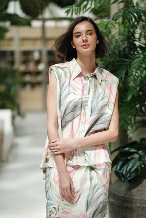 Zahara Skirt Set - Pink Leaves / Black