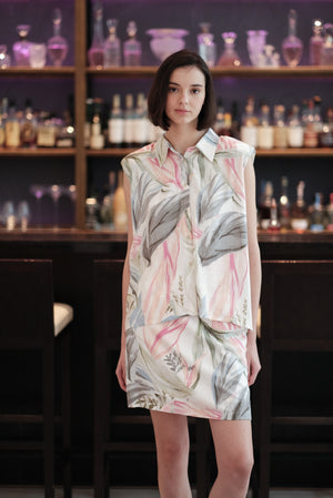 Zahara Skirt Set - Pink Leaves / Black