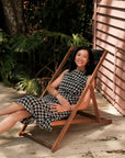 Marina Cut-Out Dress - Maroon Blue Geometric / Houndstooth