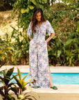 Rory Tie-Front Maxi Jumpsuit - Purple Ikat
