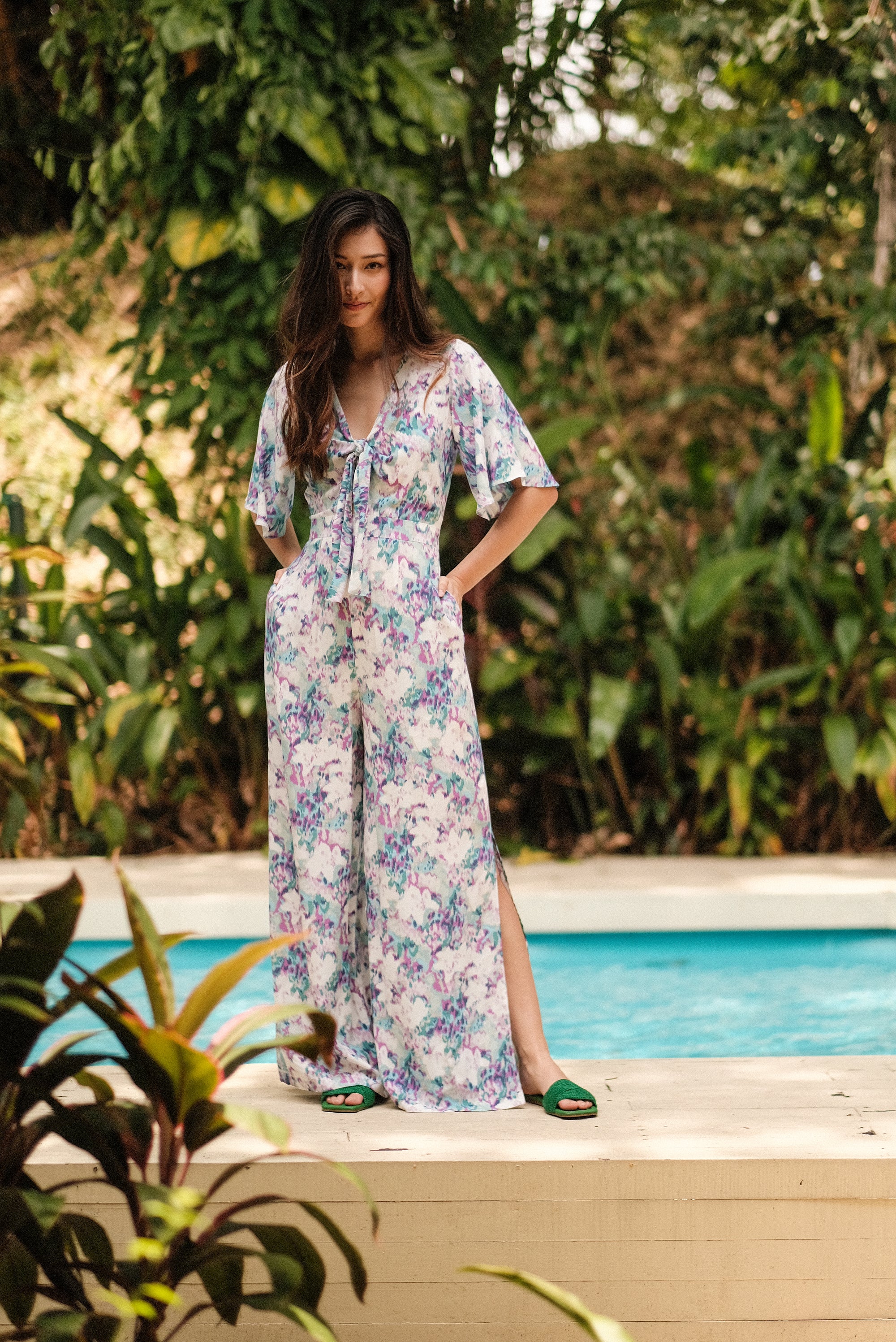 Rory Tie-Front Maxi Jumpsuit - Purple Ikat