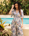 Rory Tie-Front Maxi Jumpsuit - Purple Ikat
