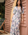 Rory Tie-Front Maxi Jumpsuit - Purple Ikat