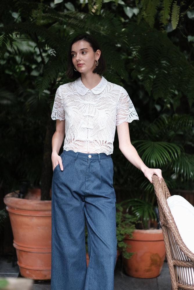 Bianca Lace Crop Top - Leaves
