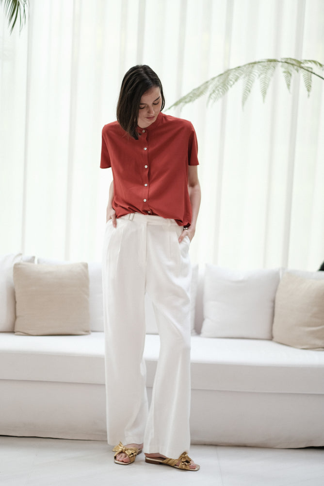 Zoom Ready Rayon Top - Lilac / Rust / White