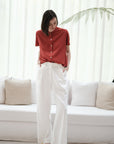Zoom Ready Rayon Top - Lilac / Rust / White