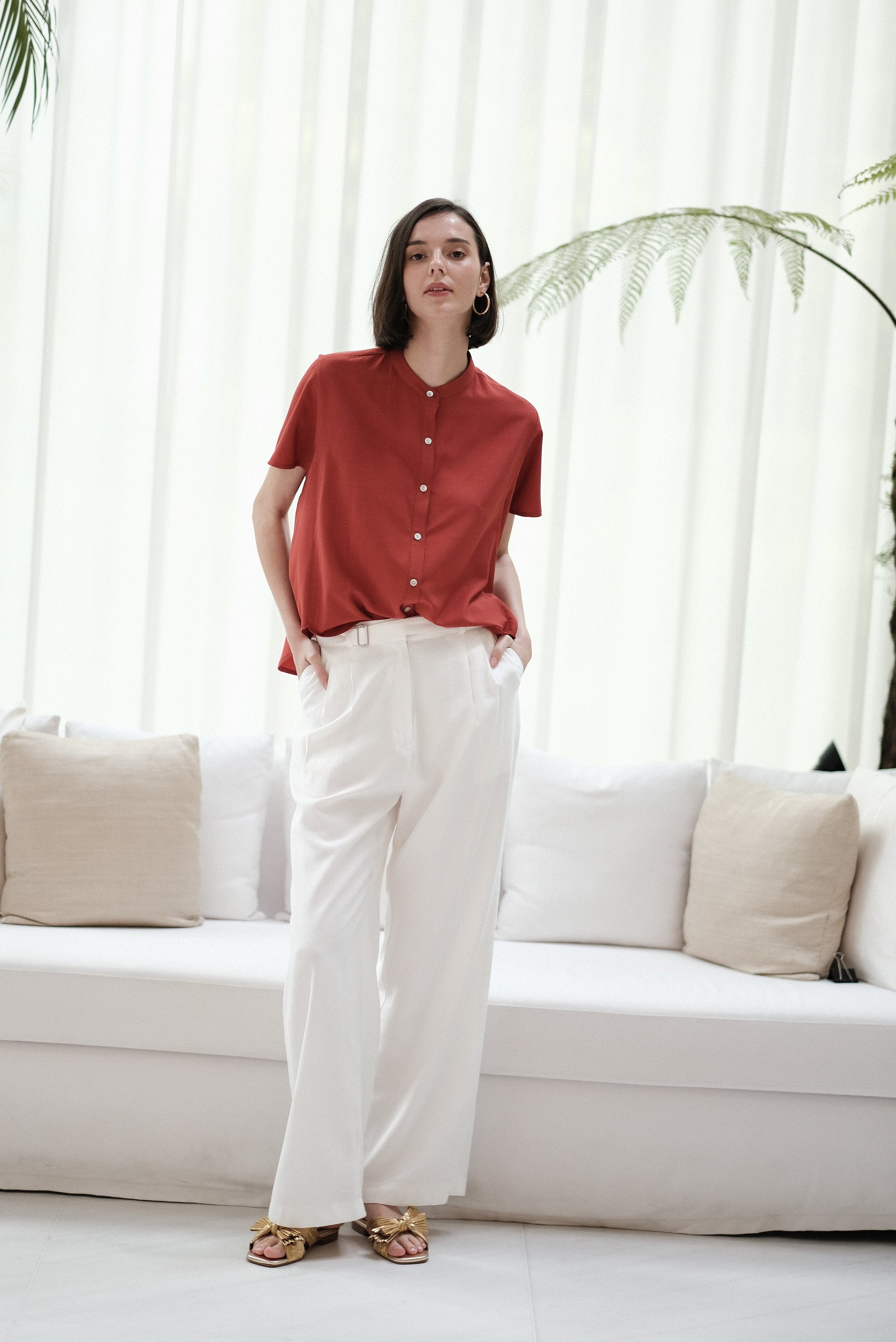 Zoom Ready Rayon Top - Lilac / Rust / White