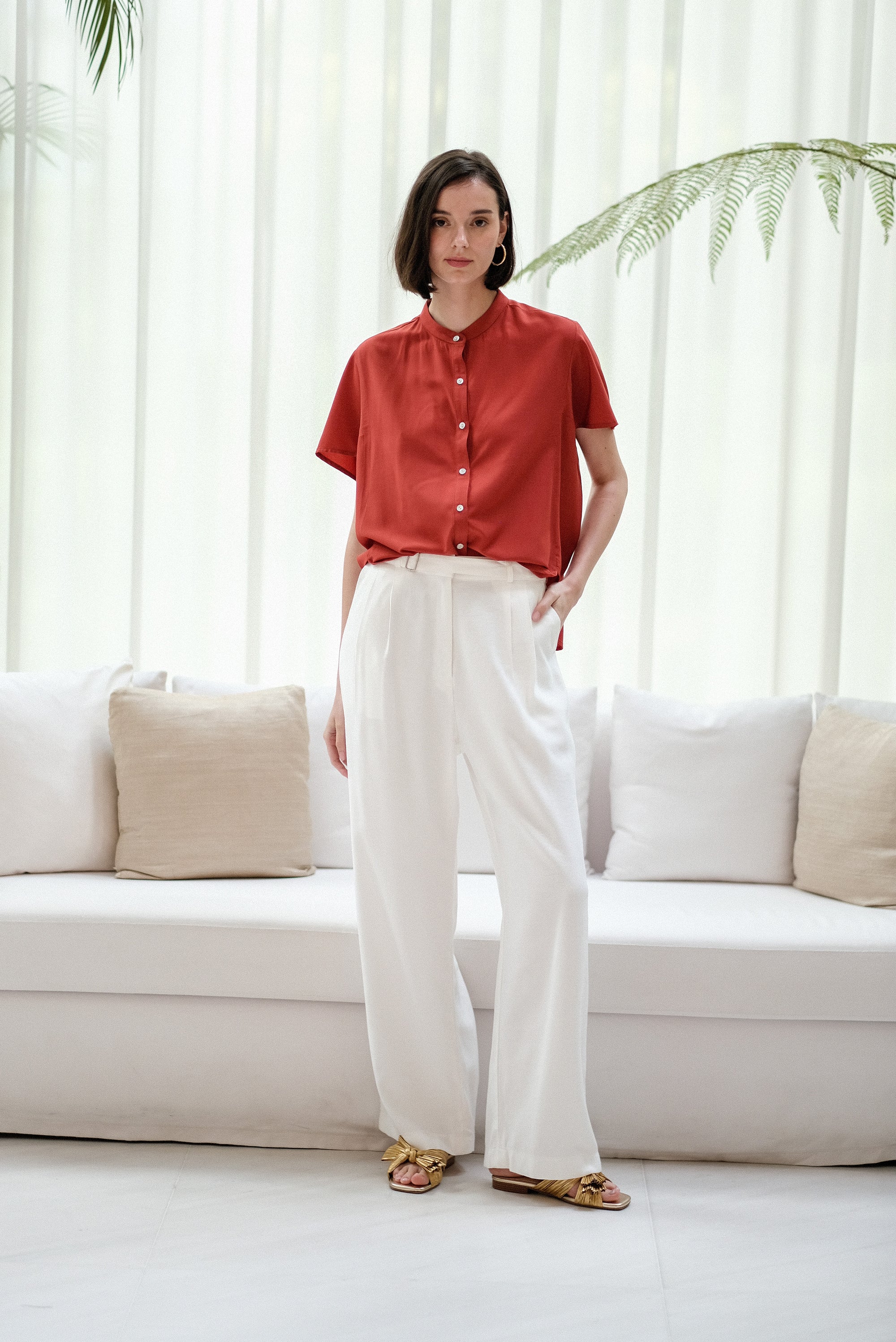 Zoom Ready Rayon Top - Lilac / Rust / White
