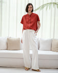 Zoom Ready Rayon Top - Lilac / Rust / White