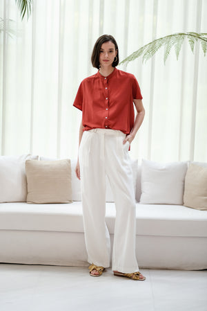 Zoom Ready Rayon Top - Lilac / Rust / White