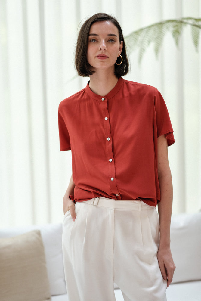 Zoom Ready Rayon Top - Lilac / Rust / White