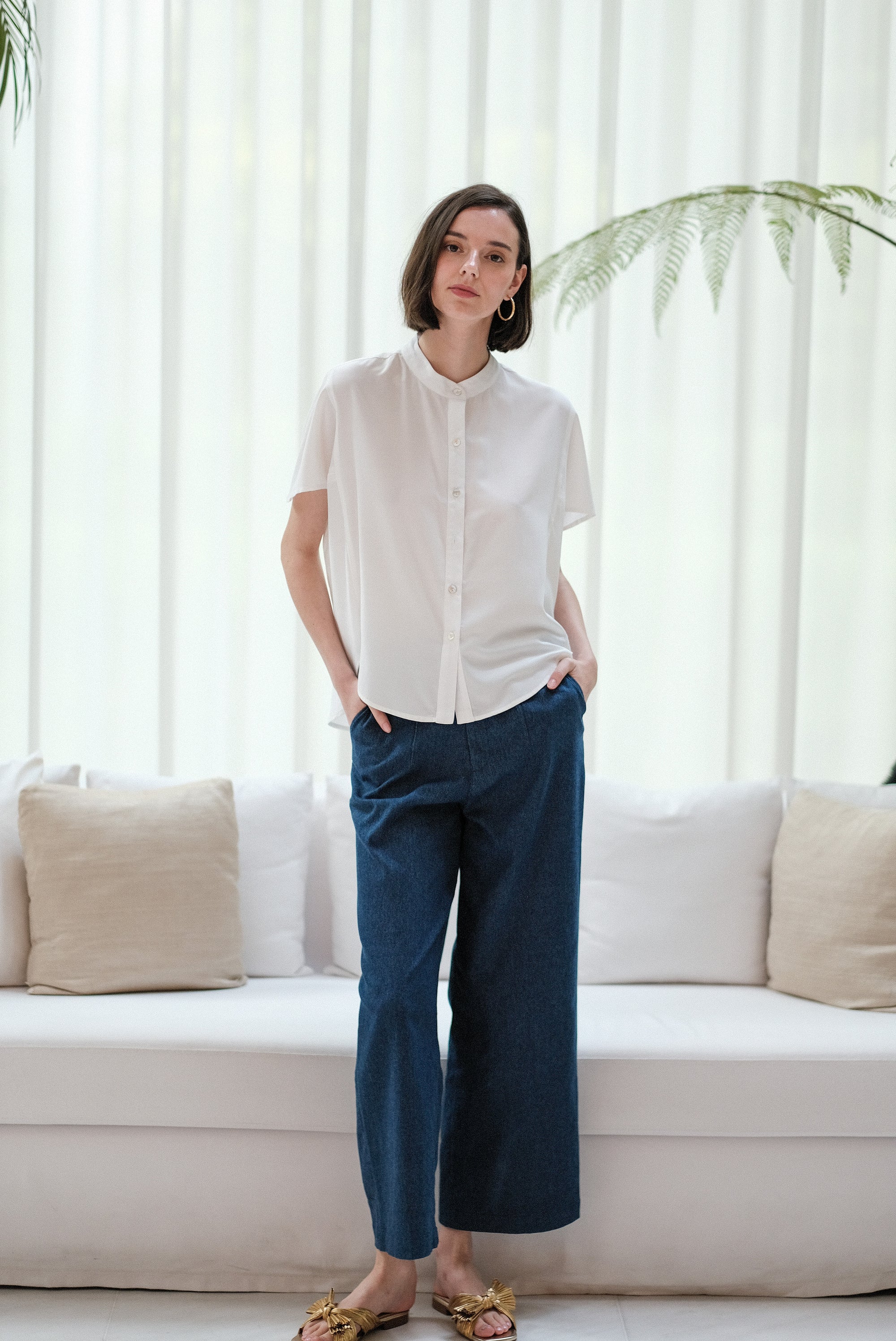 Zoom Ready Rayon Top - Lilac / Rust / White