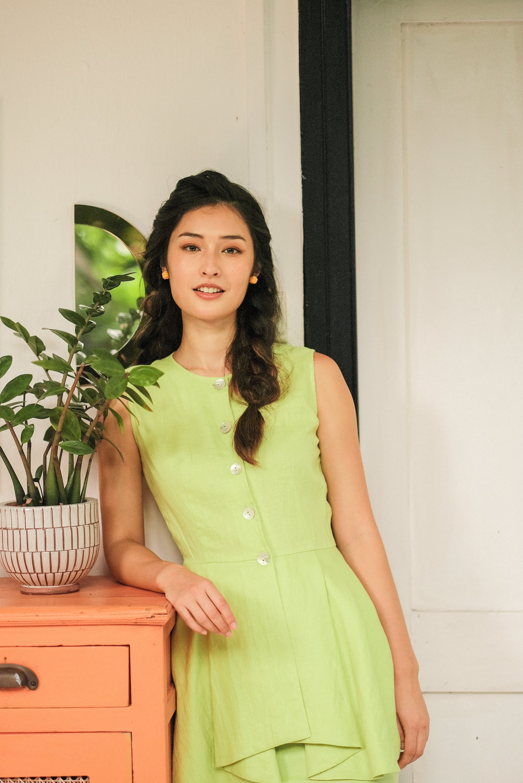 Ellen Peplum Skirt Set - Blush Gingham / Green Floral