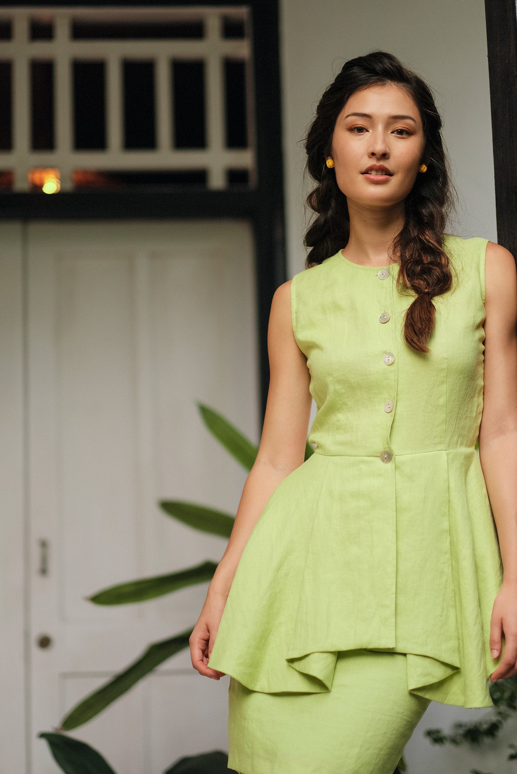 Ellen Peplum Skirt Set - Blush Gingham / Green Floral