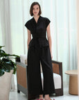 Maven Obi Jumpsuit - Black / Navy Pinstripes