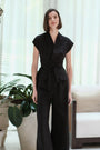 Maven Obi Jumpsuit - Black / Navy Pinstripes