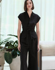 Maven Obi Jumpsuit - Black / Navy Pinstripes