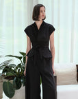 Maven Obi Jumpsuit - Black / Navy Pinstripes