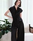 Maven Obi Jumpsuit - Black / Navy Pinstripes