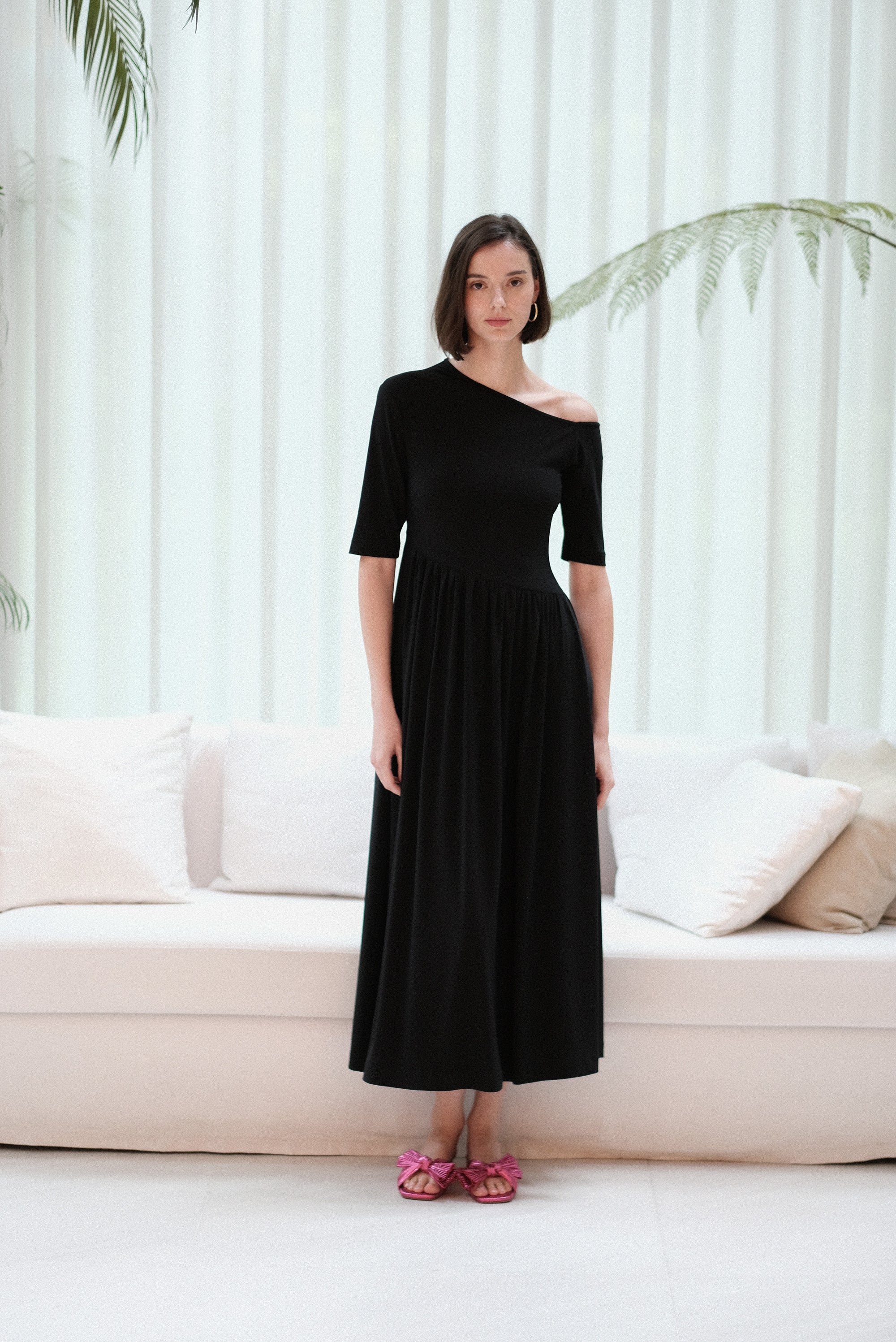 Maia Asymmetrical Maxi Dress - Black / Purple