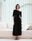 Maia Asymmetrical Maxi Dress - Black / Purple